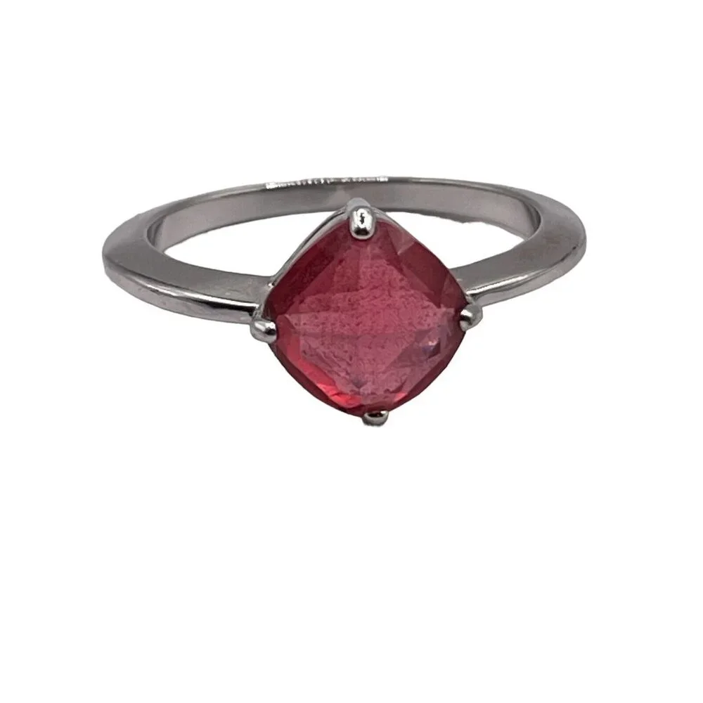 Swarovski Red Faceted‎ Crystal Prong Set Cocktail Ring Silver Tone Size 7.5